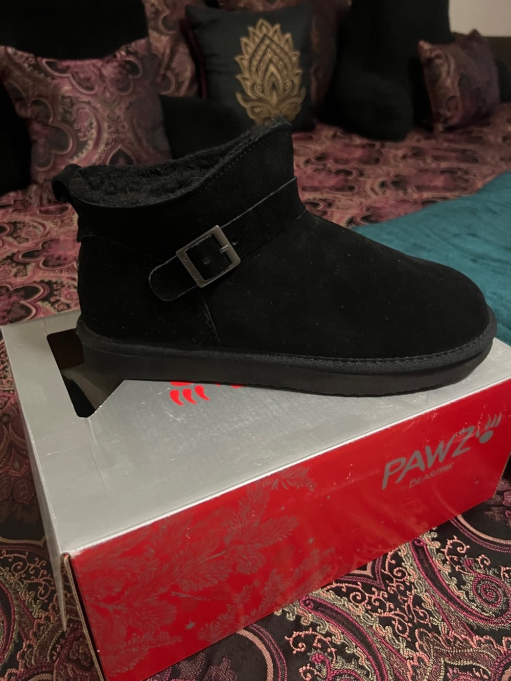 PAWZ Black Suede Ankle Boot with Buckle Strap